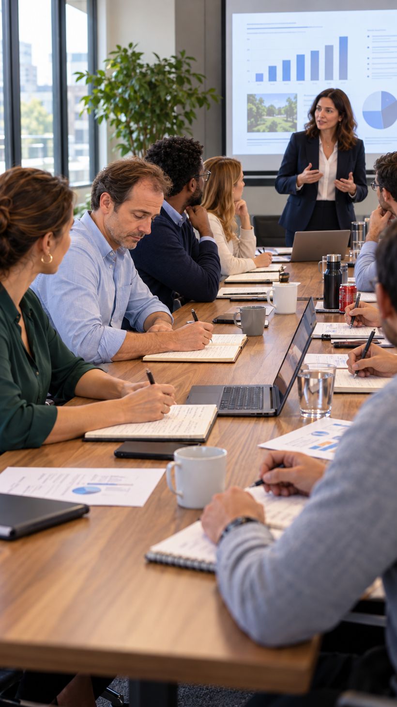 Before: the man sits back quietly at a long meeting table